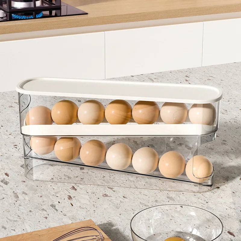 Refrigerator Egg Storage Box Automatic Scrolling Egg Holder Household Large Capacity Kitchen Dedicated Roll Off Egg Storage Rack Xerxes Eagles