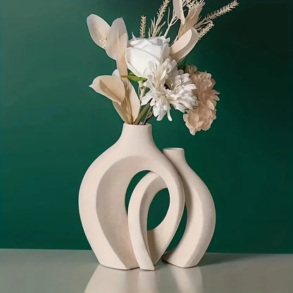Hollow Nordic Modern Ceramic Vase Set of 2 for Modern Home Decor,Modern Boho Hollow Flower Vases for Living Room Bookshelf Xerxes Eagles
